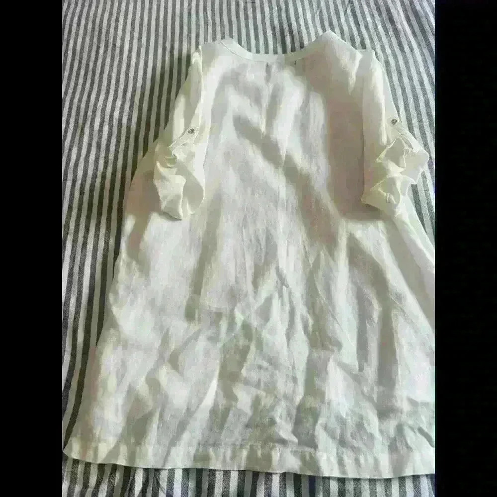 Ellen Tracy Tops Women L Linen White Lace Up Classic top - Picture 4 of 4